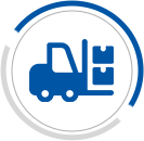 A blue forklift is loading boxes in a circle.